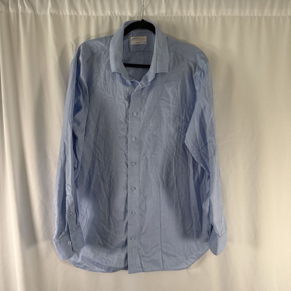 Lorenzo Uomo Dress Shirt Men's 18 Trim Fit The Perfect Blue Shirt 34/35 Long Slv